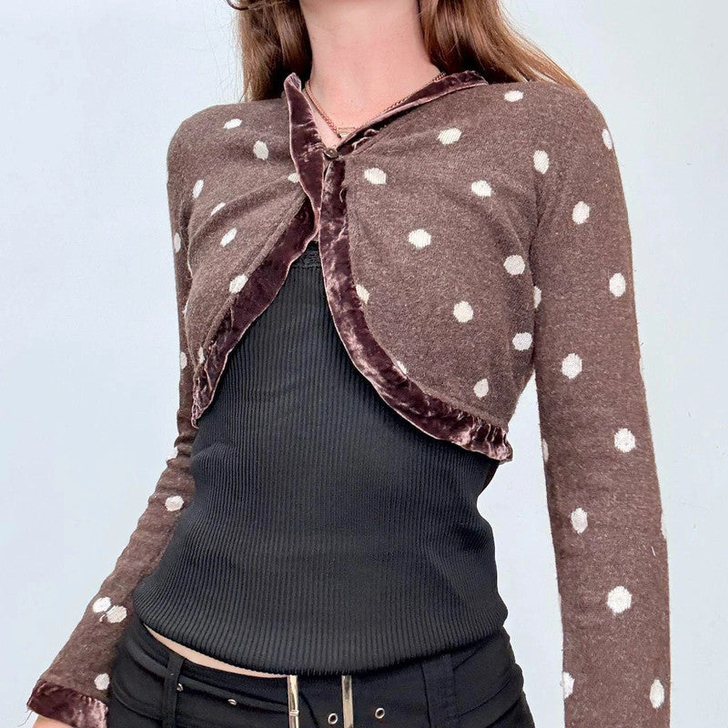 brown polkadot cropped cardigan
