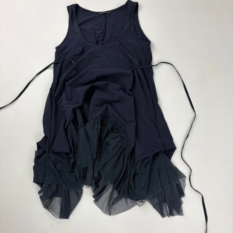 layered asymmetric tiered mesh midi dress