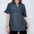 navy cotton striped flared shirt
