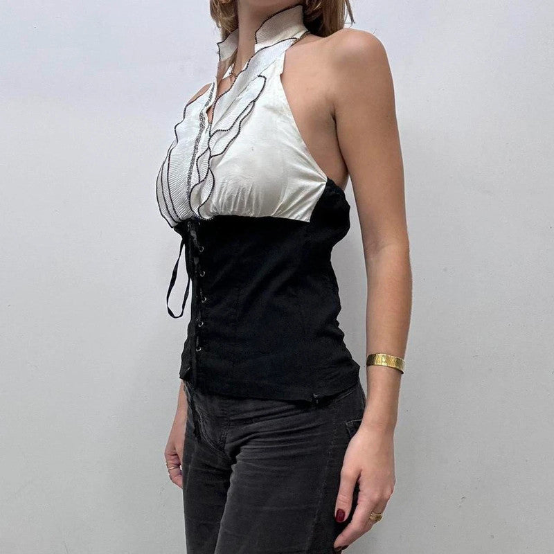 corset lace up ruffle goth shirt