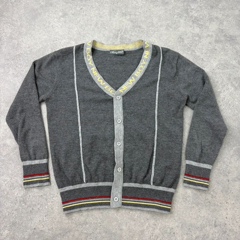 grey cropped knit pinstripe cardigan