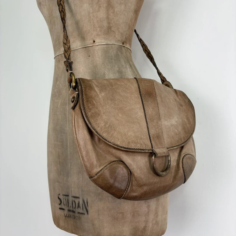 Distressed leather beige crossbody cargo city bag