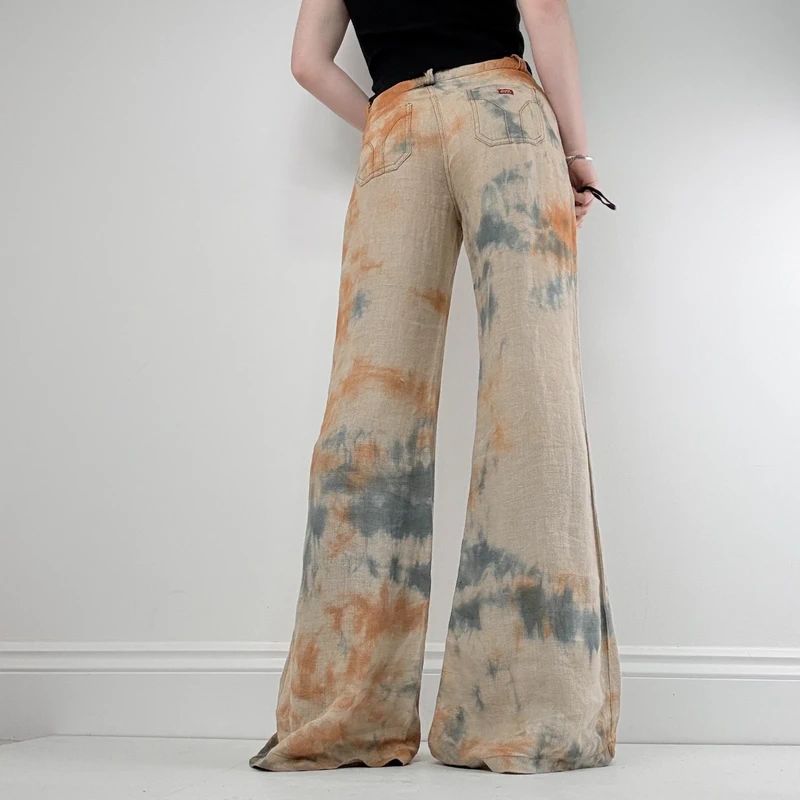 wide leg distressed dyed Linen trousers