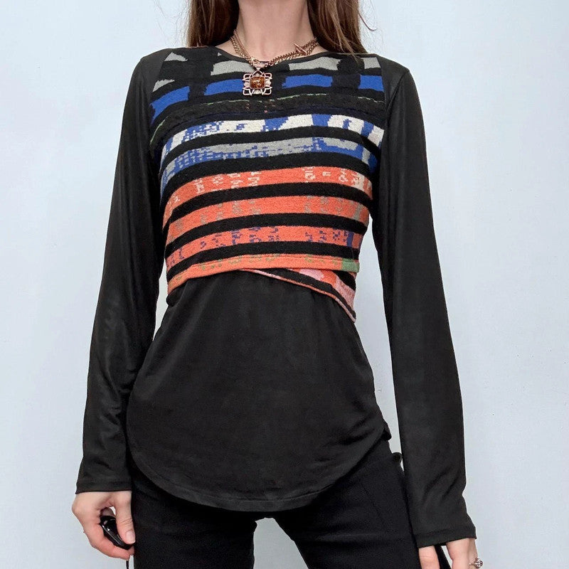 Printed black striped knit jumper top