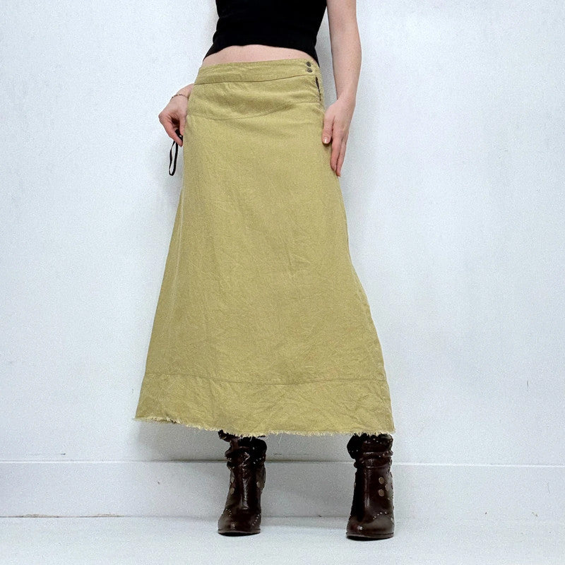 green linen flared maxi skirt