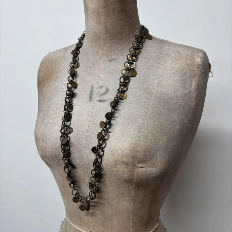 brass link coin long chain necklace