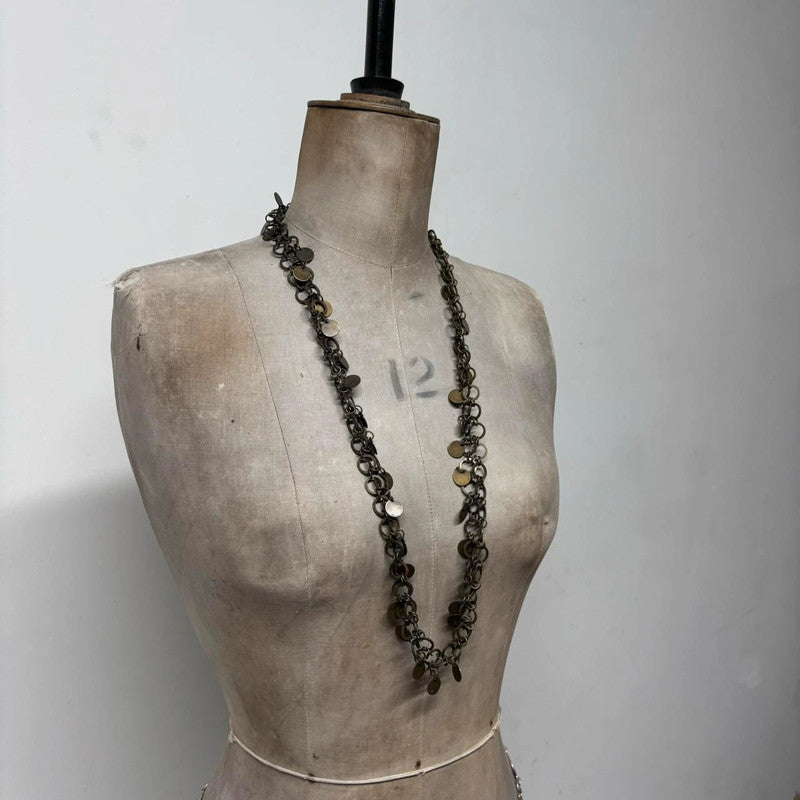 brass link coin long chain necklace