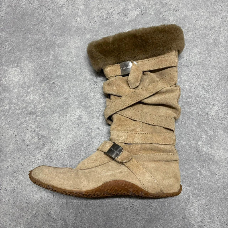 Brown suede strappy boxing boots