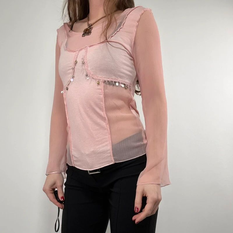 pink flared long sleeve t-shirt