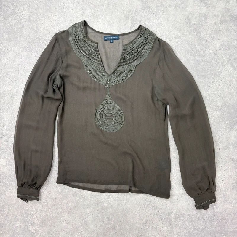 Antik Batik khaki sheer silk blouse