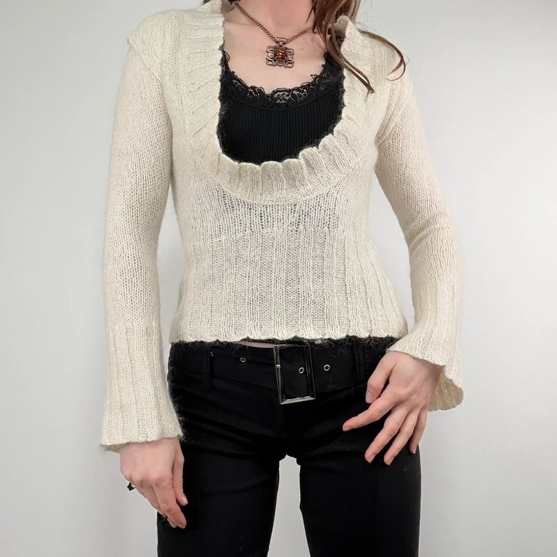 cream mohair knit slouch low neck jumper