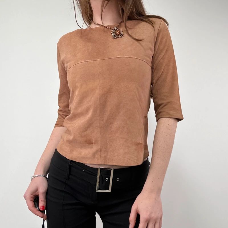 Boat neck Suede Fitted Top