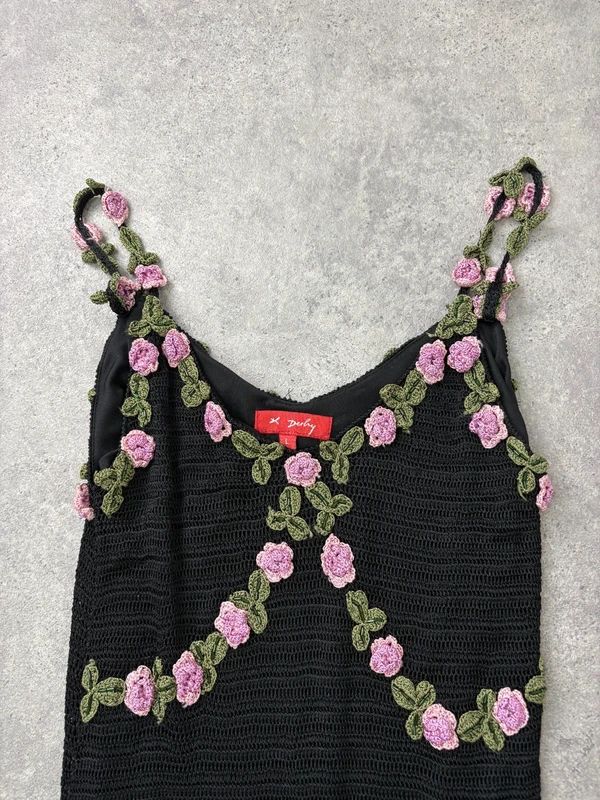 rene derhy crochet floral black summer maxi dress