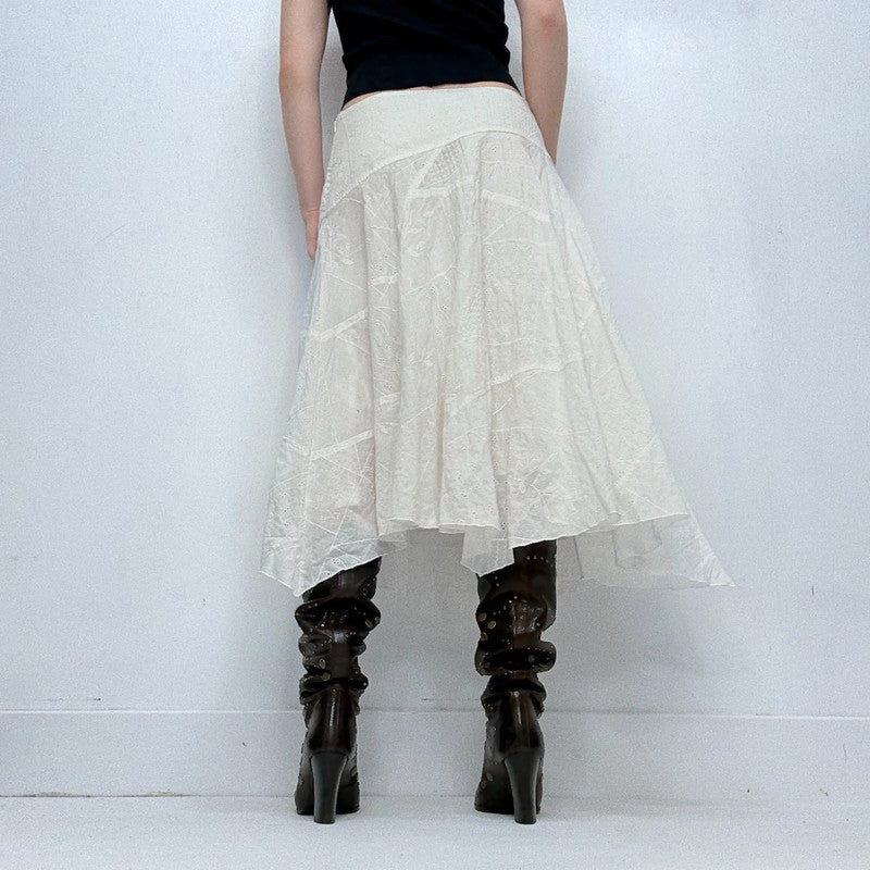 white lace asymmetric cotton skirt