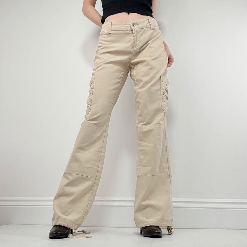 tan canvas wide leg spellout rip curl surfer pants