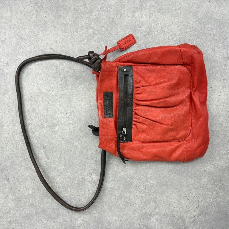 Vintage Red leather ruched pouch bag