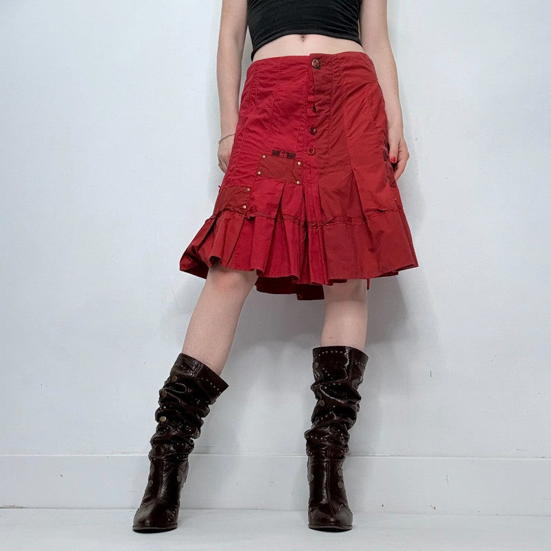 red pleated asymmetric grunge skirt