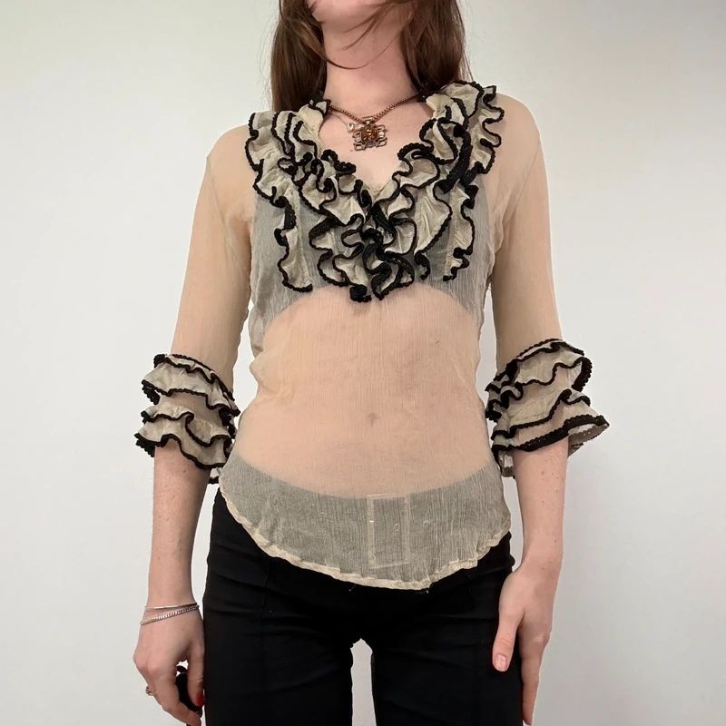 Lace Silk Ruffle Blouse