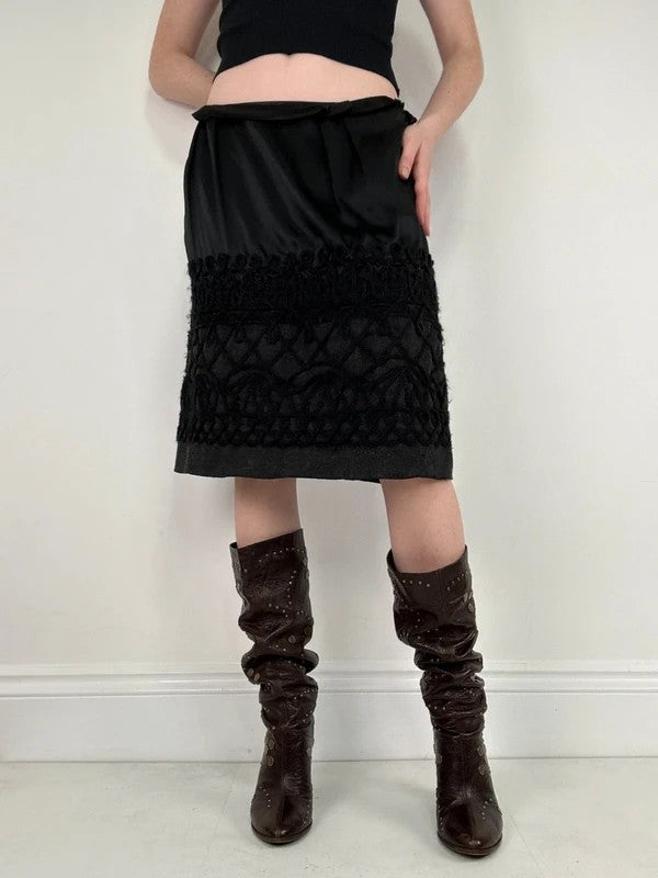 black silk embroidered napoleonic wool midi skirt