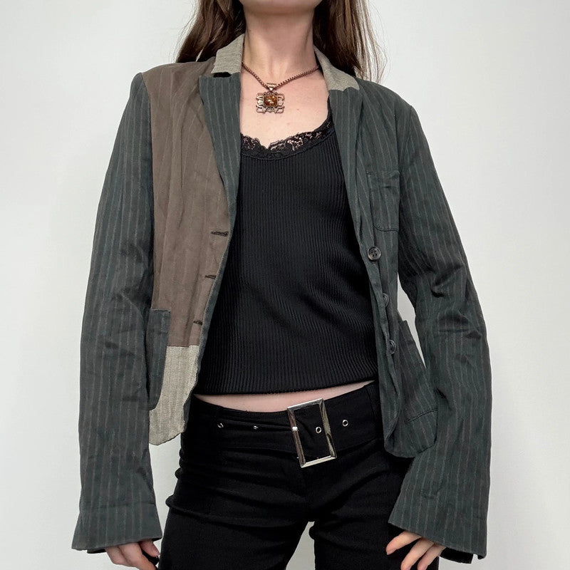 pinstripe crinkle patchwork fitted jacket