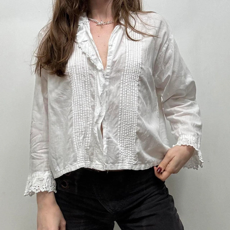 white lace pleated shirt