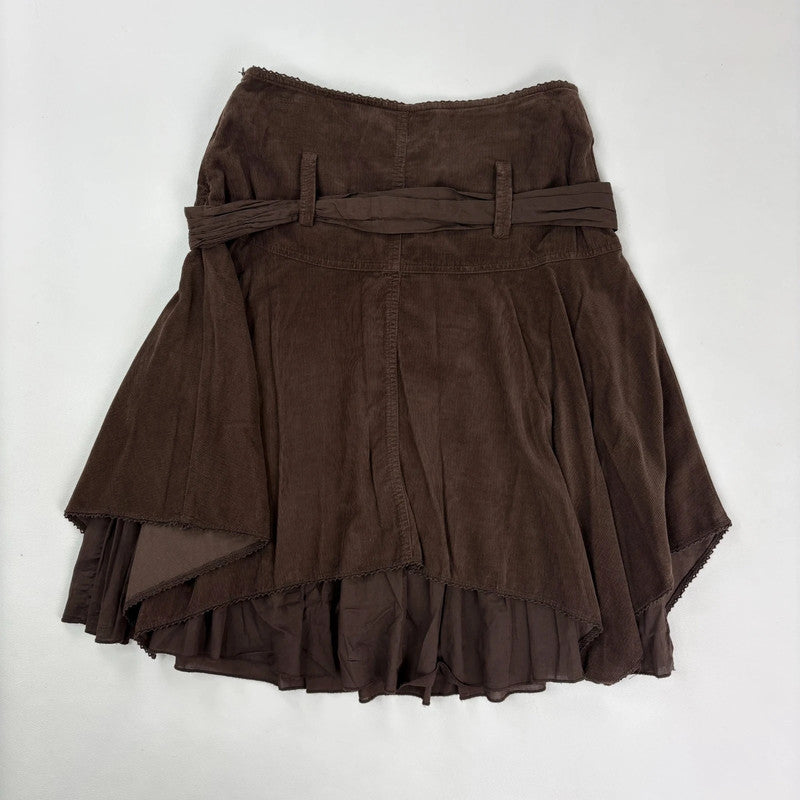 brown layered pleated midi skirt