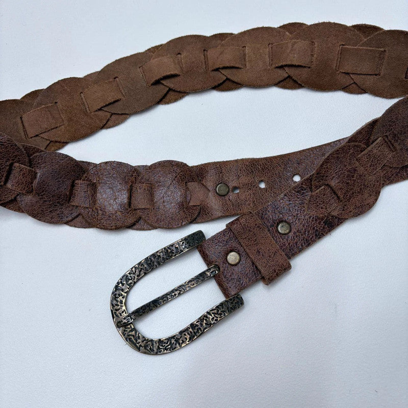 brown leather woven boho belt