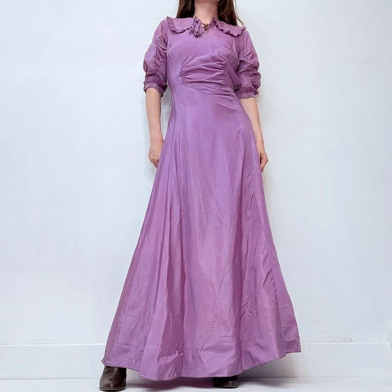 purple antique maxi ruched dress