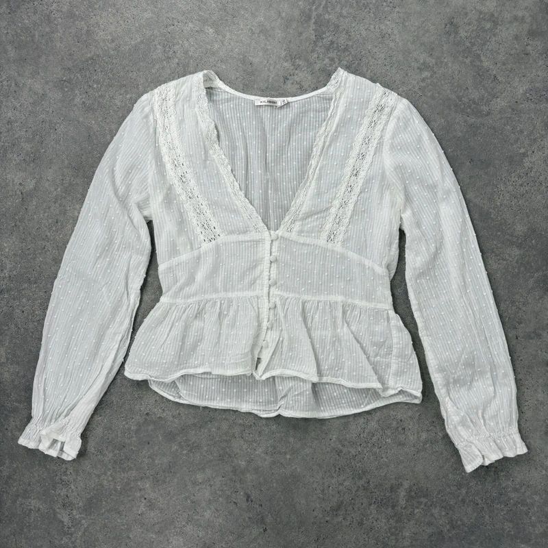 white cotton flared embroidered lace blouse