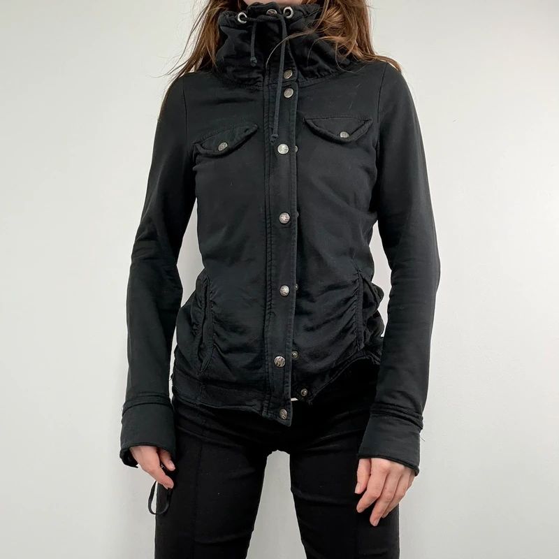 Black high neck funnel jacket