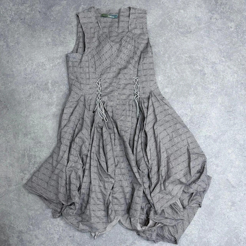 graphic patterned puff gathered balloon dress