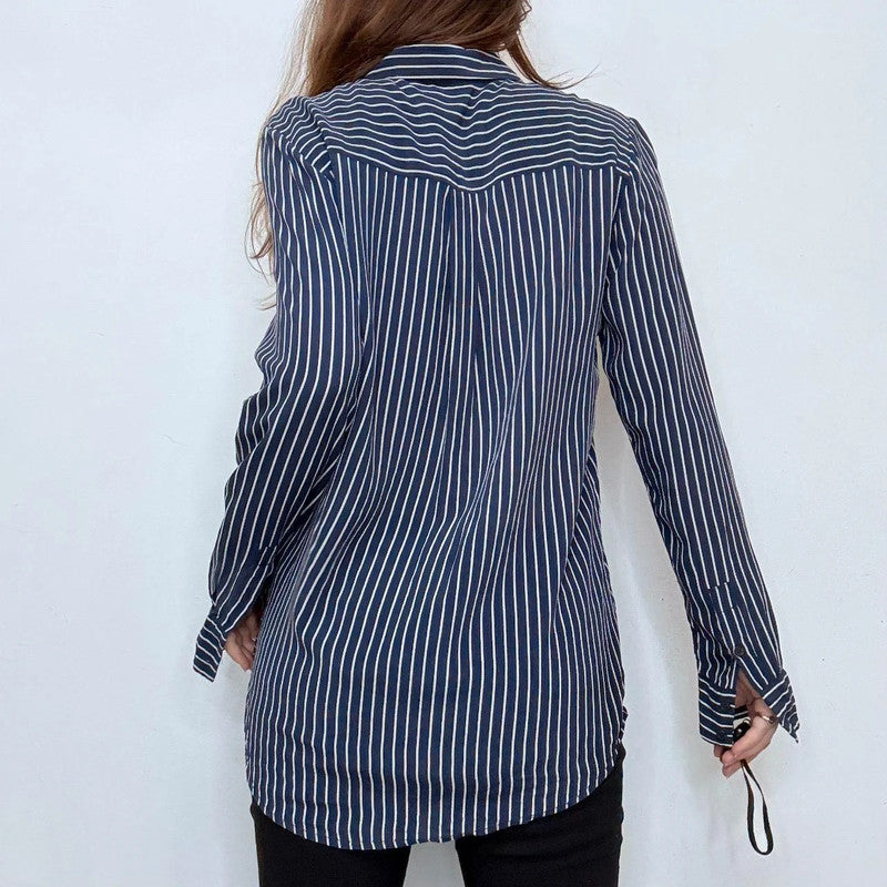 navy and white striped 100% silk shirt