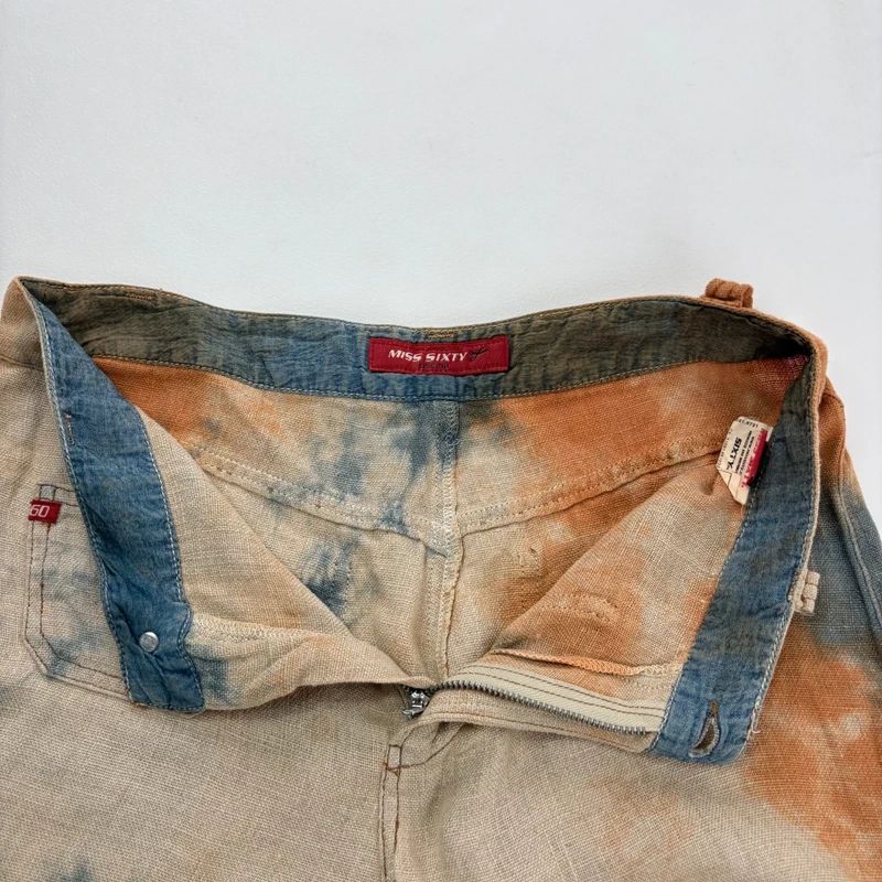wide leg distressed dyed Linen trousers