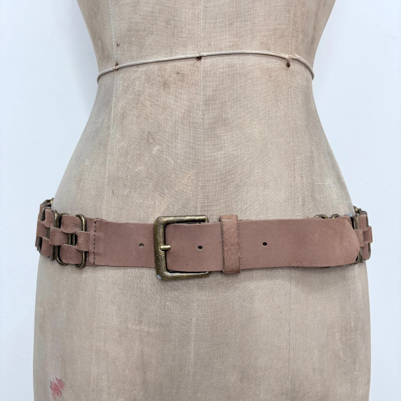 brown leather woven chain belt