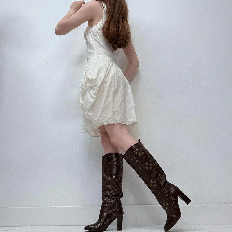 white puff gathered draped allsaints dress