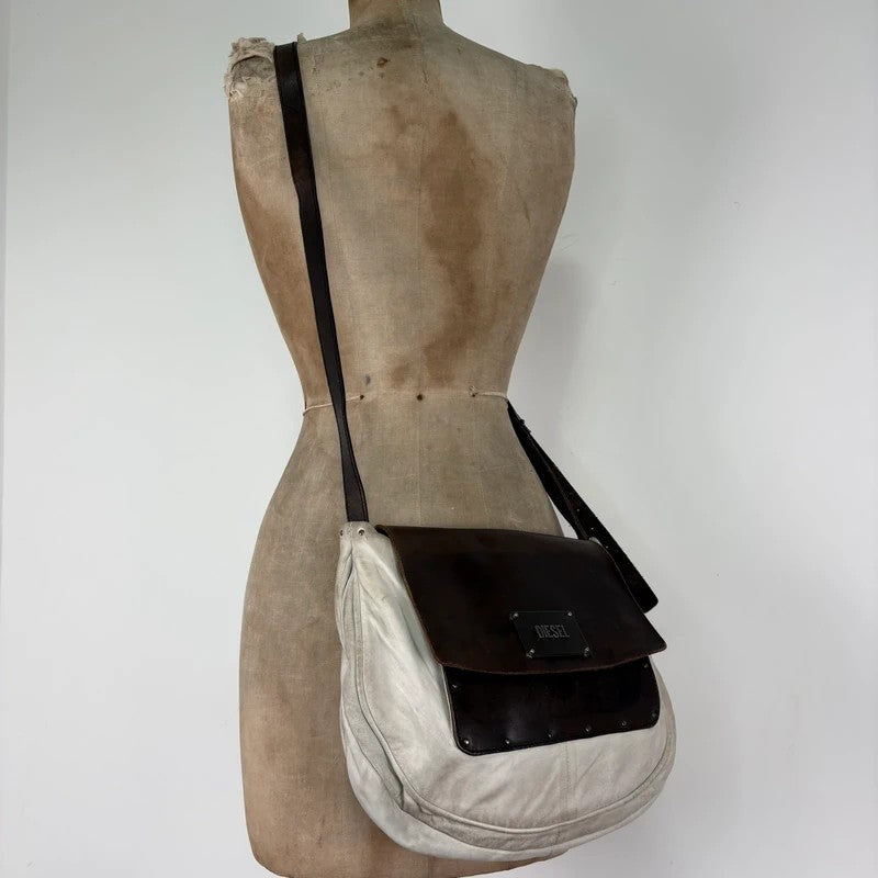 Distressed diesel leather slouchy messenger bag
