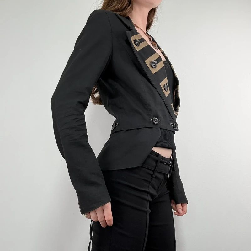 black cropped military napoleonic adjustable jacket