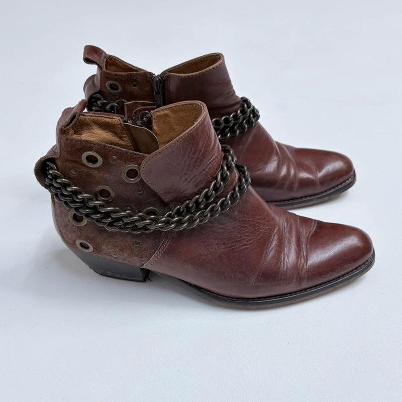 brown leather studded buckle boots