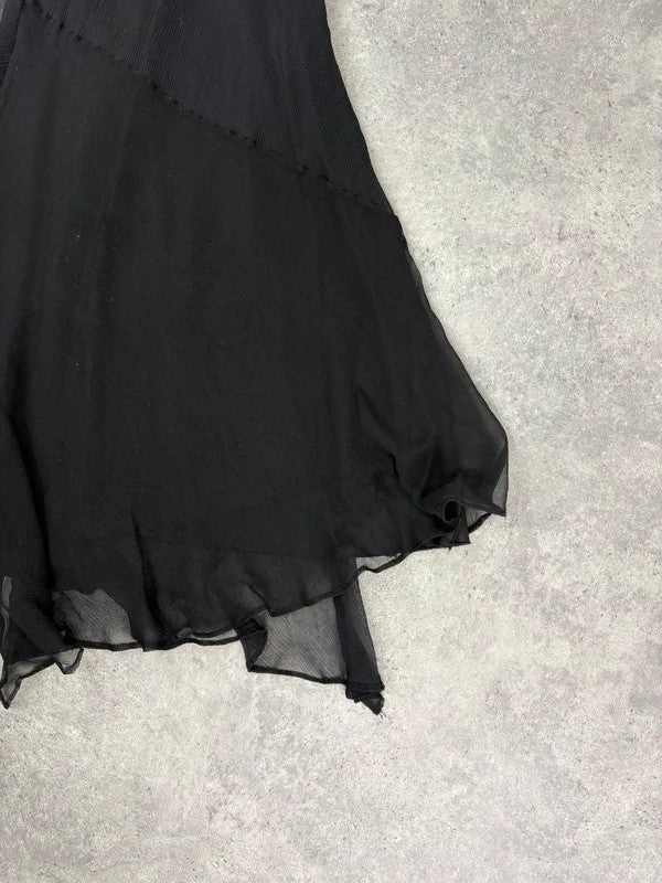 black silk bias cut layered flutter dress