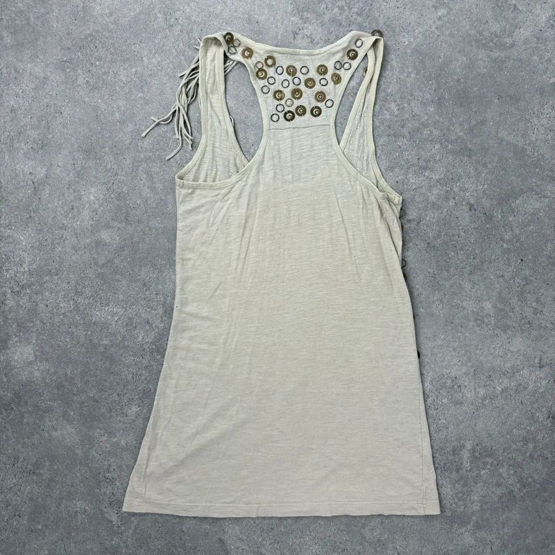 slouchy tan metal studded embelsihed vest top