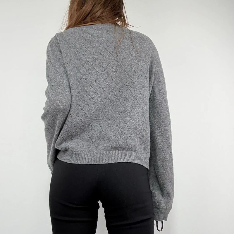 grey wool knitted pointelle cardigan