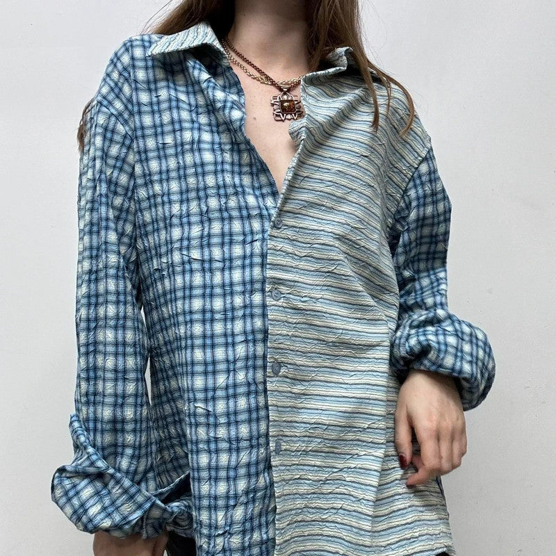 pinstripe crinkle oversized shirt