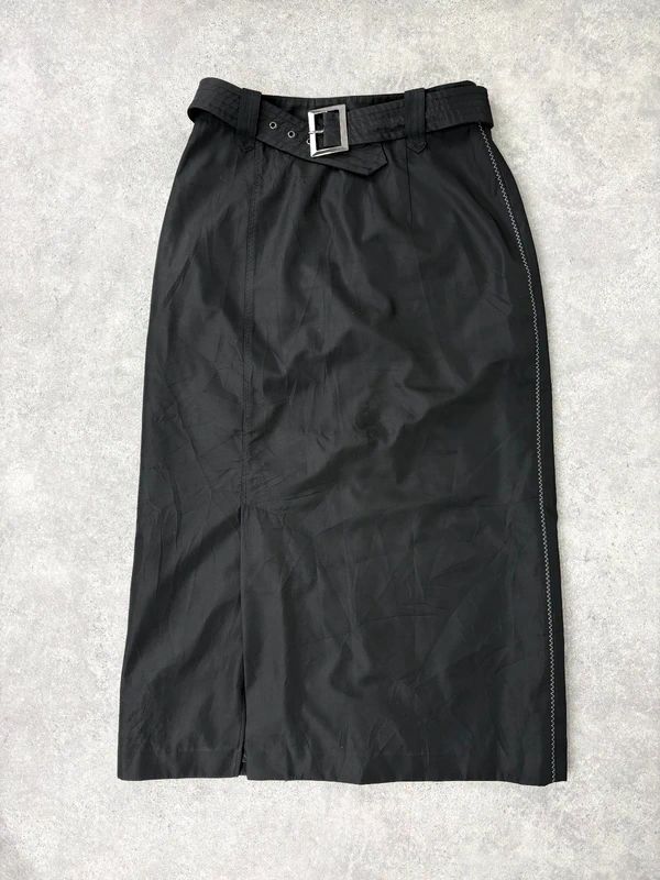 black a-line maxi belted skirt