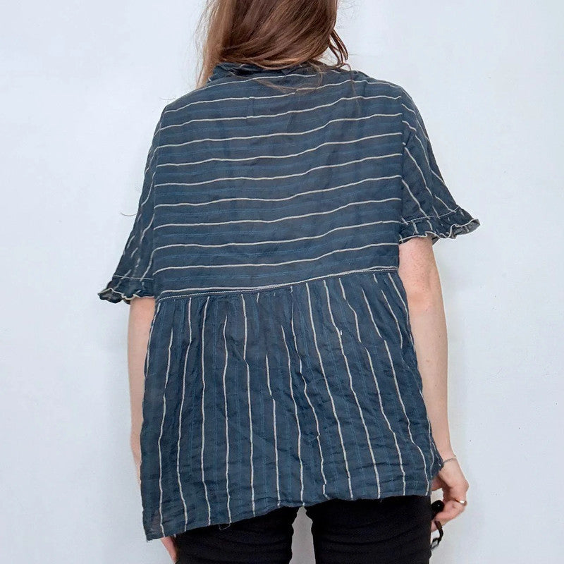 navy cotton striped flared shirt