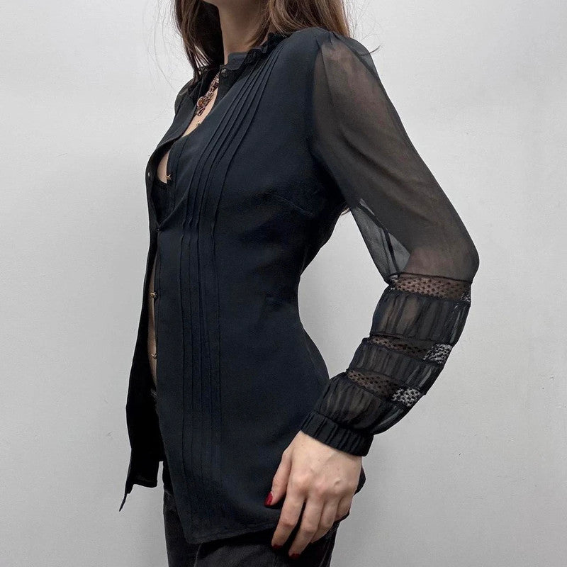 sheer lace silk black gothic shirt