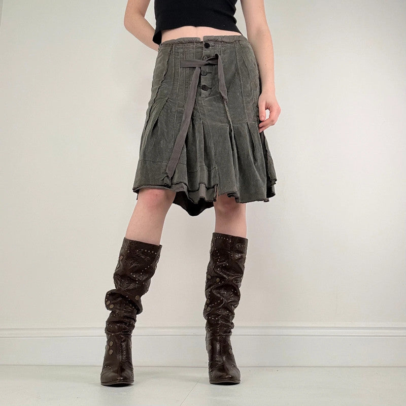 khaki pleated flared utility skirt