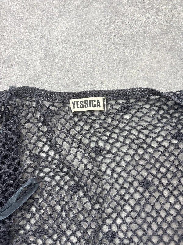 grey crochet sheer lace knit cardigan