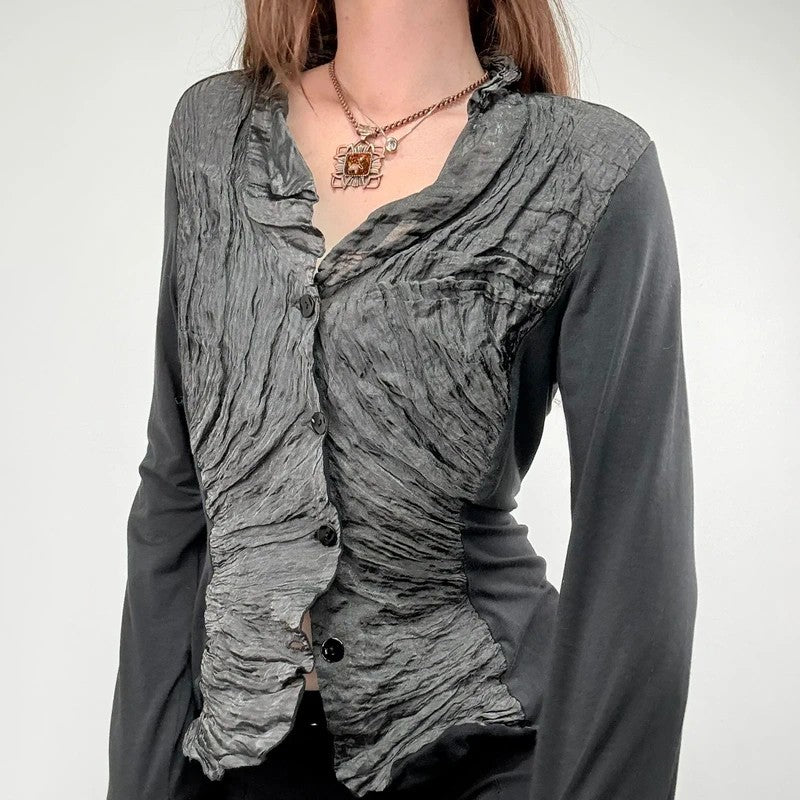 Button through textured cardigan with jersey flare sleeve
