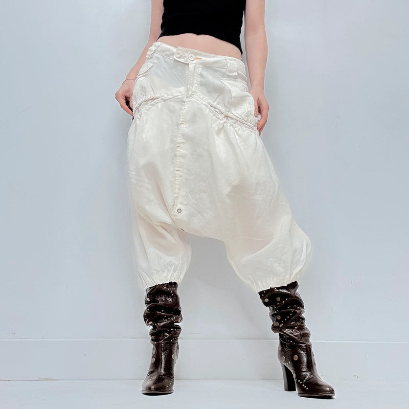 white batwing crop crotch slouchy trousers