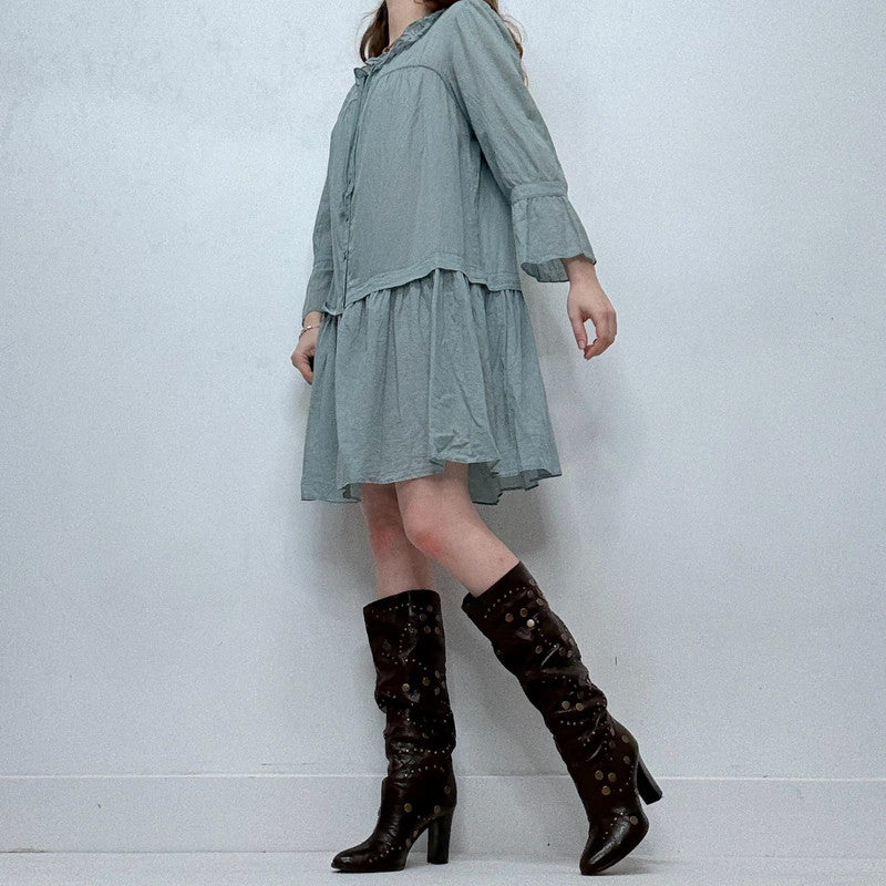 Cop Copine baby blue pleated flared shirt dress
